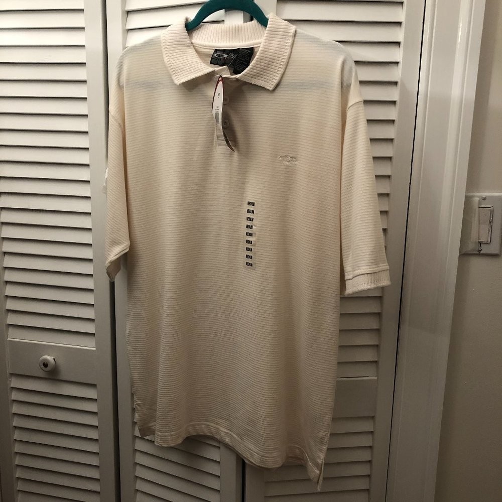 OP Sport men beige/white solid Polo Golf Shirt, M